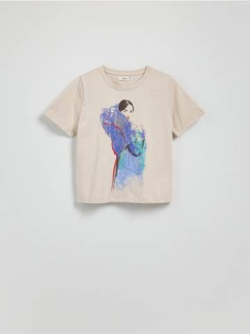 Reserved - Футболка з принтом - бежевий - WU147-08J Reserved - Футболка з принтом - бежевий - WU147-08J