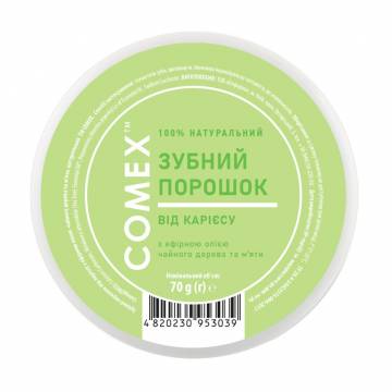 Натуральный зубной порошок Comex против кариеса, с эфирными маслами чайного дерева и мяты, 70 г Натуральный зубной порошок Comex против кариеса, с эфирными маслами чайного дерева и мяты, 70 г
