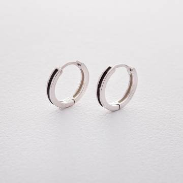 Серебряные серьги - кольца с эмалью 122453 Серебряные серьги - кольца с эмалью 122453