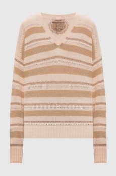 Бежевый пуловер с шерстью альпаки в полоску