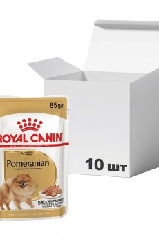 Упаковка влажного корма для собак породы померанский шпиц Royal Canin Pomeranian Adult, 85 г * 10 шт
