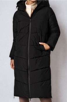 Стьобане пальто з капюшоном - чорний