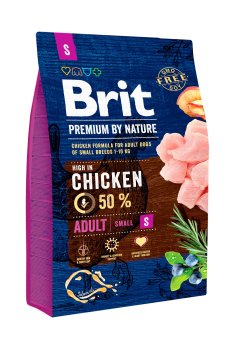 Сухой корм для взрослых собак малых пород Brit Premium By Nature Adult S с курицей, 3 кг