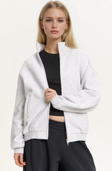 Cropp - Світшот з коміром-стійкою й застібкою-блискавкою - light grey