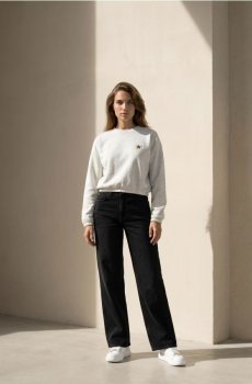 Джинсові штани wide straight leg з ефектом потертості - чорний