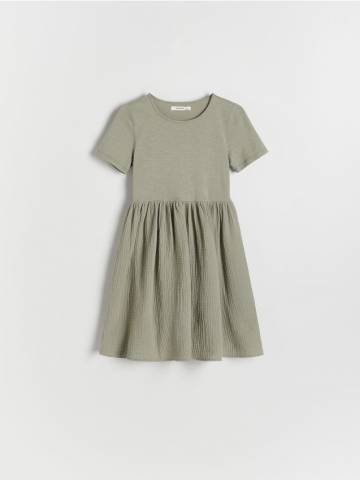 Reserved - Сукня з мусліновим низом - світло-оливковий - 890EG-81X
