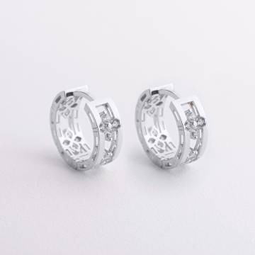 Серьги - кольца "Клевер" в белом золоте (фианиты) с09564 Серьги - кольца "Клевер" в белом золоте (фианиты) с09564