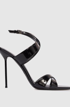 Черные кожаные лакированные босоножки LIDIA