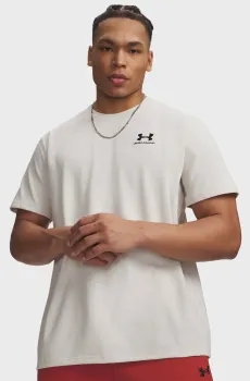 Мужская белая футболка UA M LOGO EMB HEAVYWEIGHT SS Бежевый XXL Under Armour 1373997-110