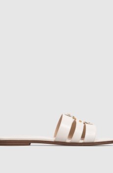 Белые кожаные шлепанцы с гравировкой логотипа