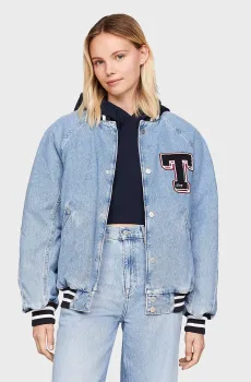 Женский голубой джинсовый бомбер LETTERMAN DENIM JACKET Голубой S Tommy Jeans DW0DW18202