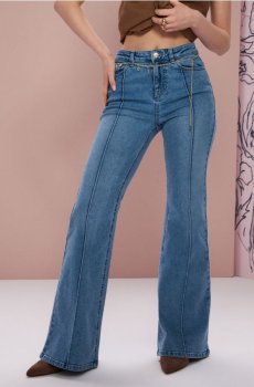 Розкльошені джинси з ефектом прання - синій