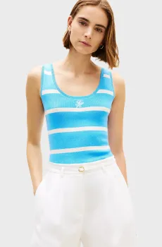 Женская голубая майка в полоску FULL NEEDLE Голубой XS Tommy Hilfiger WW0WW48480