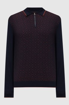 Голубое поло с шерсти и шелка в узоре