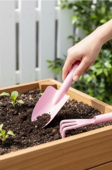 Набір: лопатка та граблі, 2 шт. - рожевий