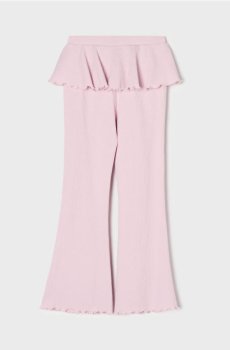 Рубчасті штани кльош із декоративним воланом - світло-ліловий
