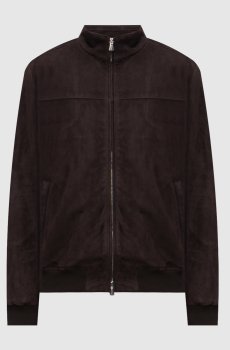 Коричневая замшевая куртка с вышивкой логотипа