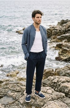 Прямі штани з льоновою сумішшю - темно-синій