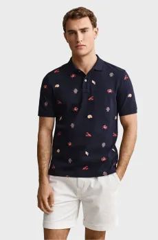 Мужское темно-синее поло EMBROIDERED Синий L Gant 2014100