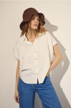 Reserved - Сорочка з додаванням льону - білий - VA870-00X