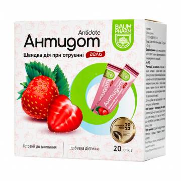 Антидот гель при отравлении Baum Pharm Antidote со вкусом клубники, 20 стиков Антидот гель при отравлении Baum Pharm Antidote со вкусом клубники, 20 стиков
