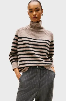 Женский бежевый шерстяной свитер в полоску CHUNKY Бежевый L Tommy Hilfiger WW0WW46413