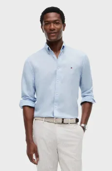Мужская голубая льняная рубашка PIGMENT Голубой XXL Tommy Hilfiger MW0MW41530