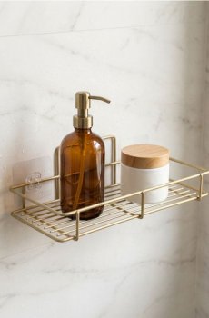 Навісна ванна полиця на клейовому кріпленні - золотий