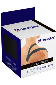 Кинезио тейп медицинский пластырь Nordeplast  Kinesio Tape черный, 5 см*5 м