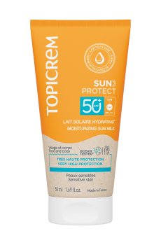 Уценка! Увлажняющее солнцезащитное молочко для тела Topicrem Sun Protect Moisturizing Sun Milk, SPF 50+, 50 мл