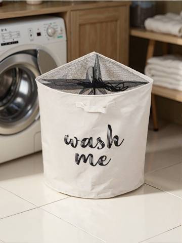 Кошик для білизни з написом WASH TIME - білий Кошик для білизни з написом WASH TIME - білий