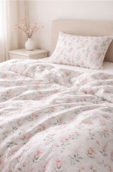 Комплект постільної білизни з квітами - білий