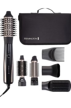 Фен-щетка для волос Remington Blow Dry & Style Caring 6 насадок, с кейсом, черно-золотой (AS7700)
