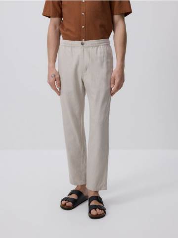 Reserved - Штани regular fit з льоном - бежевий - 5504L-08X Reserved - Штани regular fit з льоном - бежевий - 5504L-08X