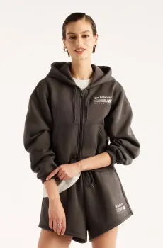 Женское темно-серое худи Trackside Fleece Full Zip Серый M New Balance WJ62P2UPBLK