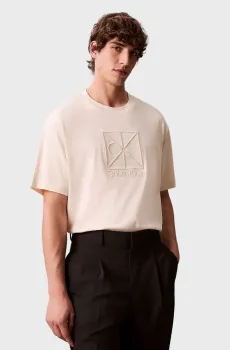 Мужская бежевая футболка PREMIUM INTERLOCK EMBLEM Бежевый S Calvin Klein LV04LE200G