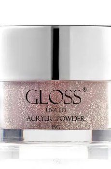 Уценка! Акриловая пудра для ногтей Gloss UV/LED Acrylic Powder 010 Бледно-розовый с золотистым микроблеском, 15 г