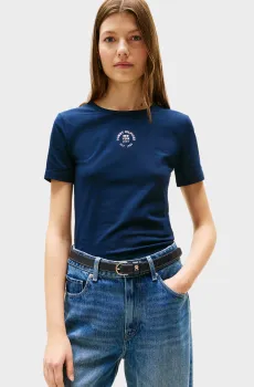 Женская темно-синяя футболка STAMP LOGO SLIM C-NK SS Синий S Tommy Hilfiger WW0WW45809