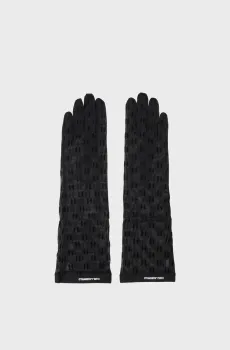 Женские черные перчатки с узором K MONOGRAM FF LONG EVE GLOVE Черный M Karl Lagerfeld 240W3604