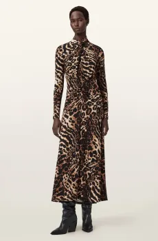 Женское коричневое платье с узором MINA Коричневый 8 AllSaints W206DD