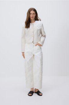 Reserved - Жакет з мереживним коміром - бежевий - 679KN-08X