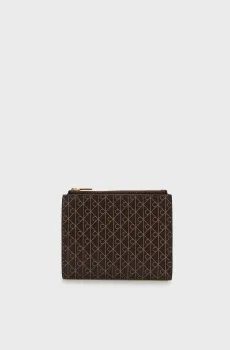 Женский темно-коричневый кошелек с узором DOUBLE ZIP BIFOLD Коричневый ONESIZE Calvin Klein LV04F1161G