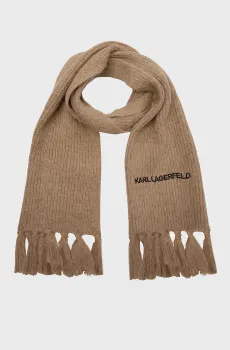 Женский бежевый шерстяной шарф K ESSENTIAL KNIT SCARF Бежевый ONESIZE Karl Lagerfeld 246W3305
