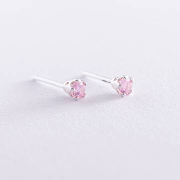Серебряные серьги-гвоздики с фианитами 121890 Серебряные серьги-гвоздики с фианитами 121890
