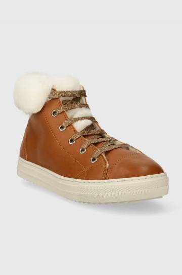 Детские кожаные зимние ботинки Pom Dapi SWAG ZIP FUR цвет коричневый Детские кожаные зимние ботинки Pom Dapi SWAG ZIP FUR цвет коричневый