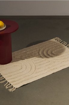 Килим з текстурованим візерунком і китицями - кремовий