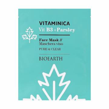 Целлюлозная маска Bioearth Vitaminica Vitb3 + Parsley Face Mask для чувствительной и комбинированной кожи лица, 15 мл Целлюлозная маска Bioearth Vitaminica Vitb3 + Parsley Face Mask для чувствительной и комбинированной кожи лица, 15 мл