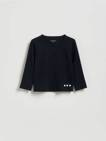 Reserved - Футболка з трикотажу в рубчик - чорний - 419FT-99X