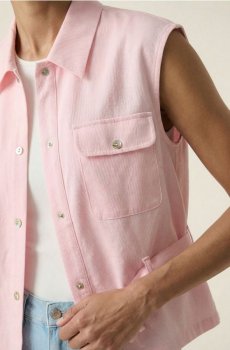 Сорочка без рукавів з віскозою та домішкою льону - пастельний рожевий