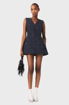 Женский темно-синий твидовый комбинезон Синий 40 MAJE MFPCO00363_Navy